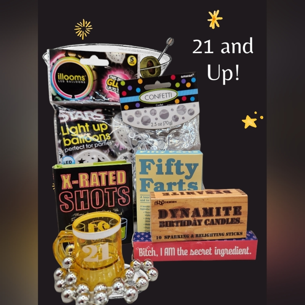 21 and up!  Birthday Party Gift Set + Sparkling and Relighting Candle Sticks